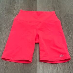 Bright coral alo biker shorts